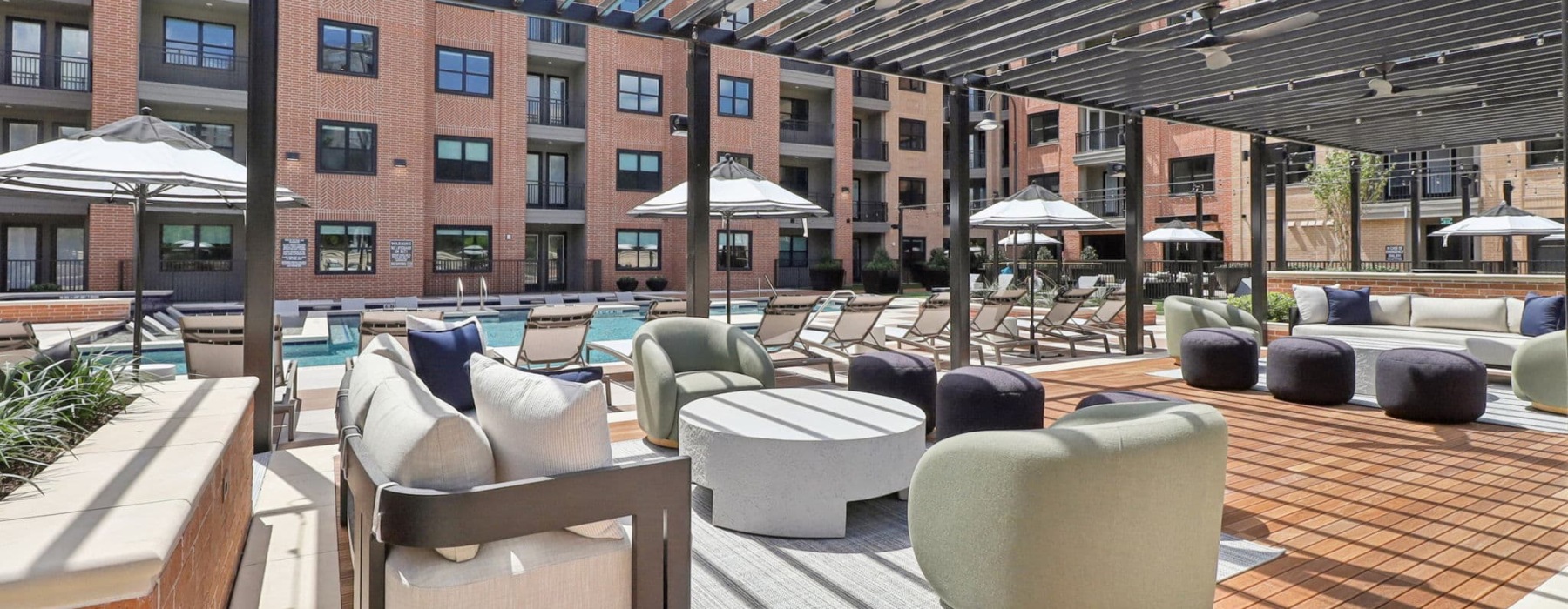 spacious patio area with cabanas
