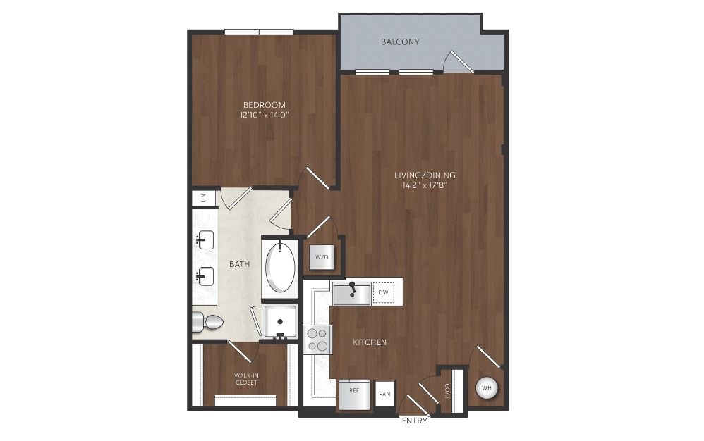 A10 - 1 bedroom floorplan layout with 1 bathroom and 871 square feet One bedroom apartment in uptown dallas
