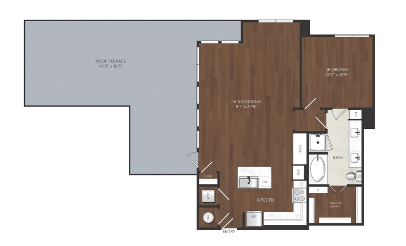 one bedroom apartment with rooftop terrace