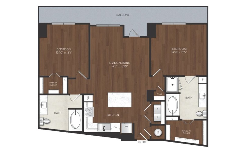 2 bedroom apartment with oversized balcony