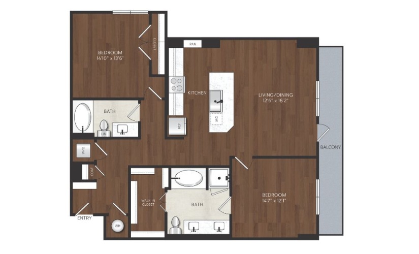 2 bedroom apartment with large balcony