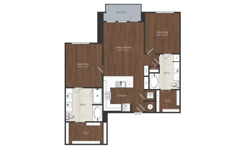 2 bedroom apartment with large bathrooms