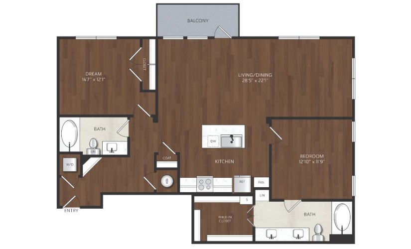 2 bedroom apartment with oversized living room
