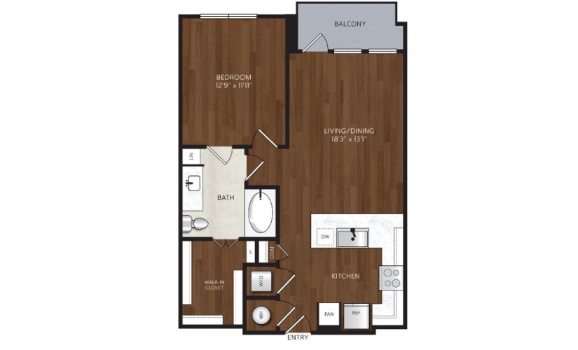 one bedroom apartment with balcony
