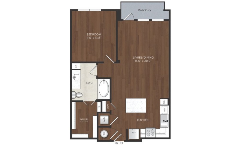 One bedroom apartment with walk in closet