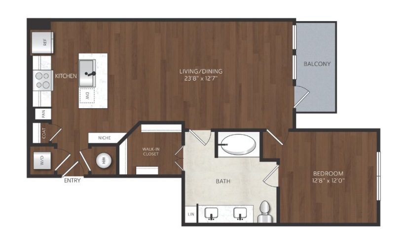 one bedroom apartment with large living area