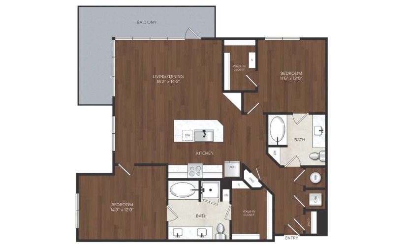 2 bedroom apartment with corner balcony