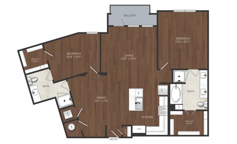 2 bedroom apartment with large dining room