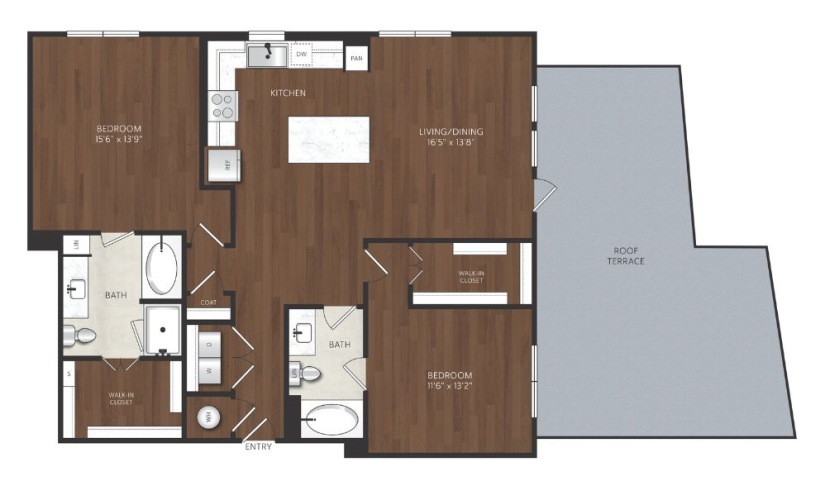 2 bedroom apartment with roof terrace