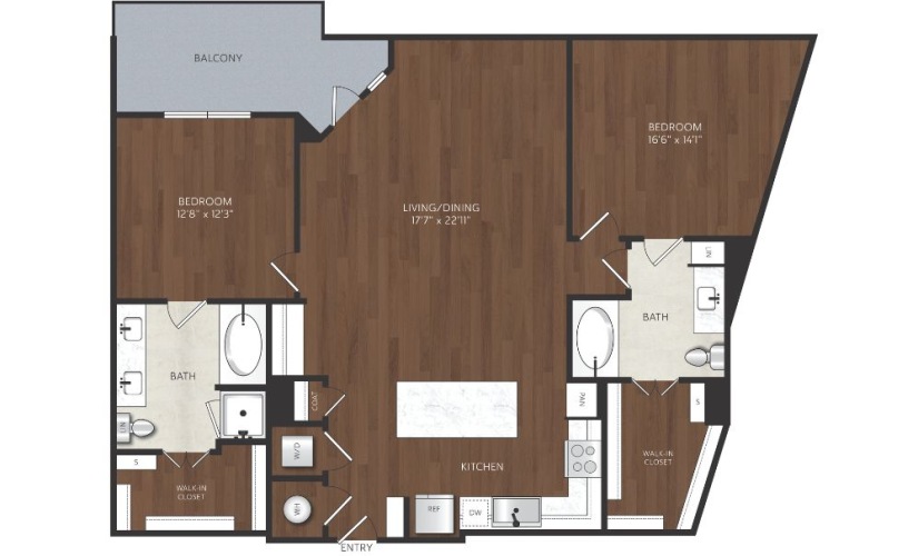two bedroom apartment with walk in closets