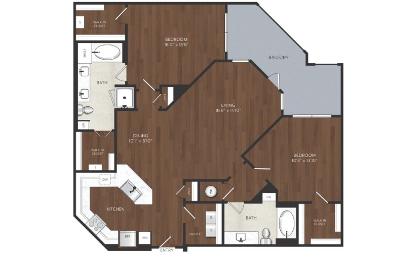 large 2 bedroom apartment with oversized bathroom