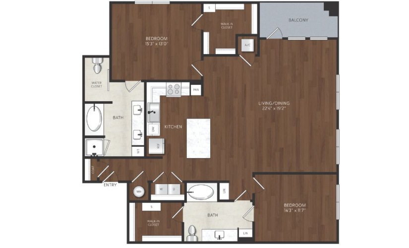2 bedroom apartment with large living room