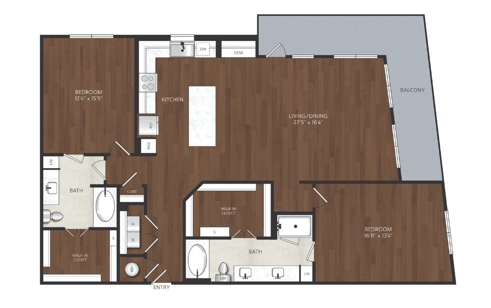 two bedroom apartment with corner balcony