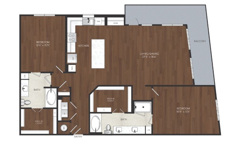 two bedroom apartment with corner balcony