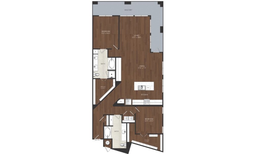 large two bedroom apartment with oversized balcony