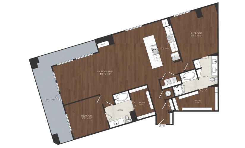 2 bedroom 2 bathroom apartment with large closets