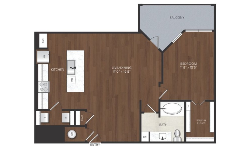 one bedroom apartment with oversized balcony